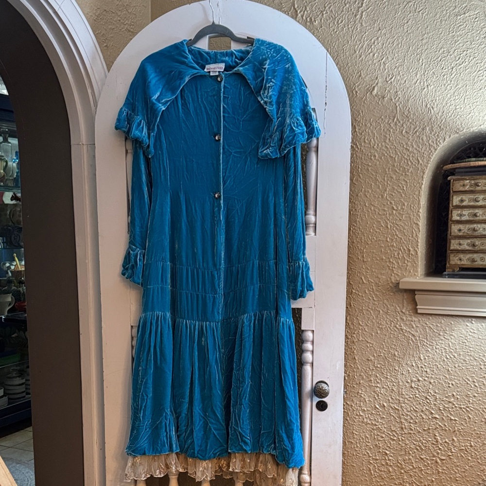 Marrika Nakk Blue Velvet Cowgirl Duster with lace bottom